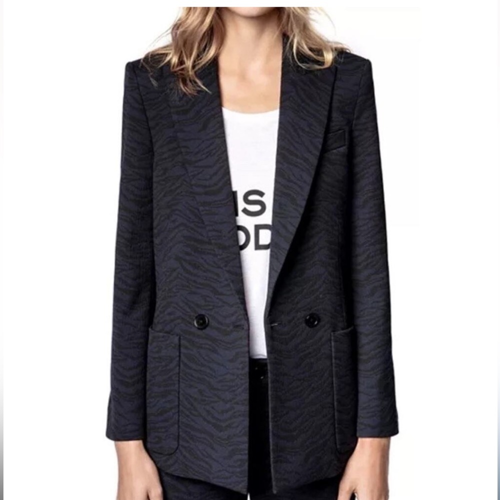 Zadig Voltaire Navy Black Visko Jac Tigre Blazer Jacket